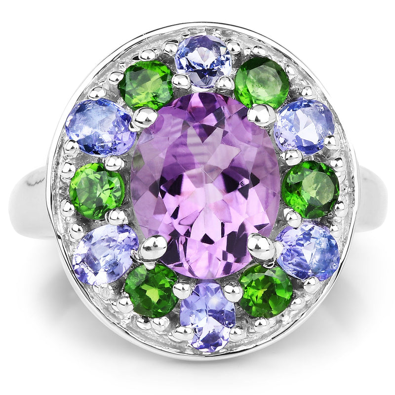 Bids.com 3.89 Carat Genuine Amethyst, Tanzanite & Chrome Diopside .925 Sterling Silver Ring Rings White Smoke size 6.00,size 7.00,size 8.00,size 9.00,size 5.00,size 10.00