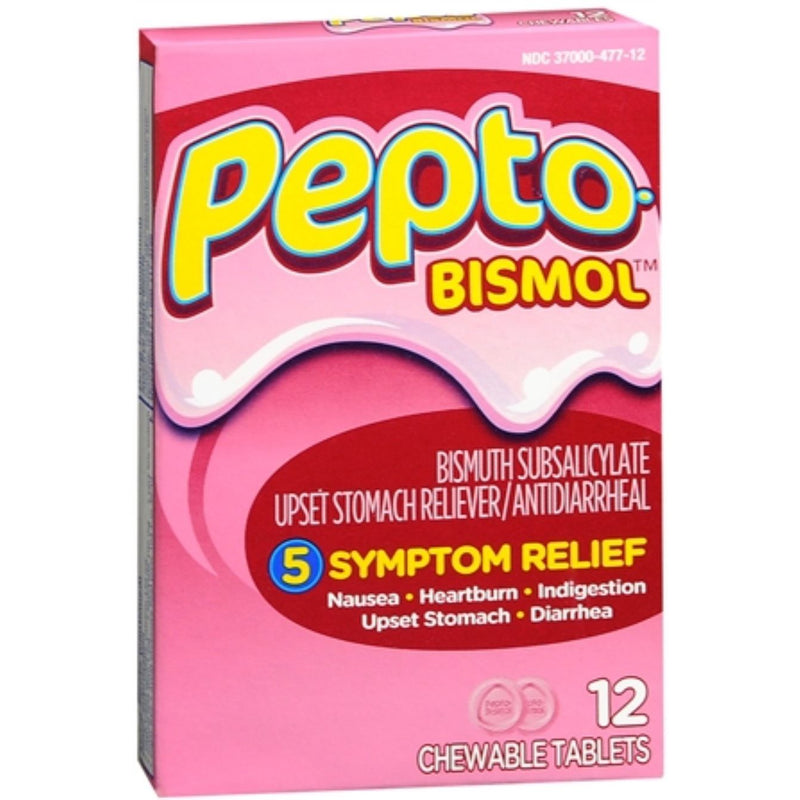 Pepto Bismol Pepto   Bismol Chewable Tablets Upset Stomach Reliever/Antidiarrheal 12Ea Health & Beauty Light Pink