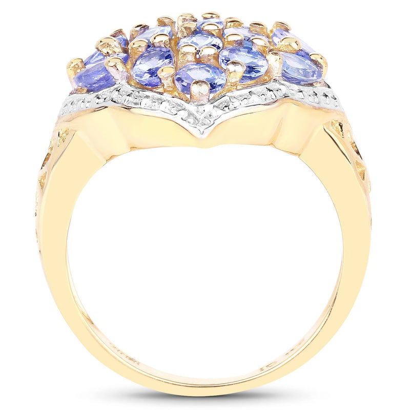 Bids.com 14K Yellow Gold Plated 2.38 Carat Genuine Tanzanite .925 Sterling Silver Ring Rings White Smoke size 7.00,size 8.00,size 6.00,size 9.00