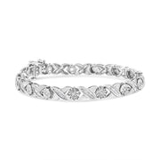 Bids.com .925 Sterling Silver 1.0 Cttw Round-Brilliant and Baguette Cut Diamond Miracle-Set X-Link 7" Tennis Bracelet (I-J Color, I2-I3 Clarity) Bracelets White Smoke White.Sterling Silver / 7