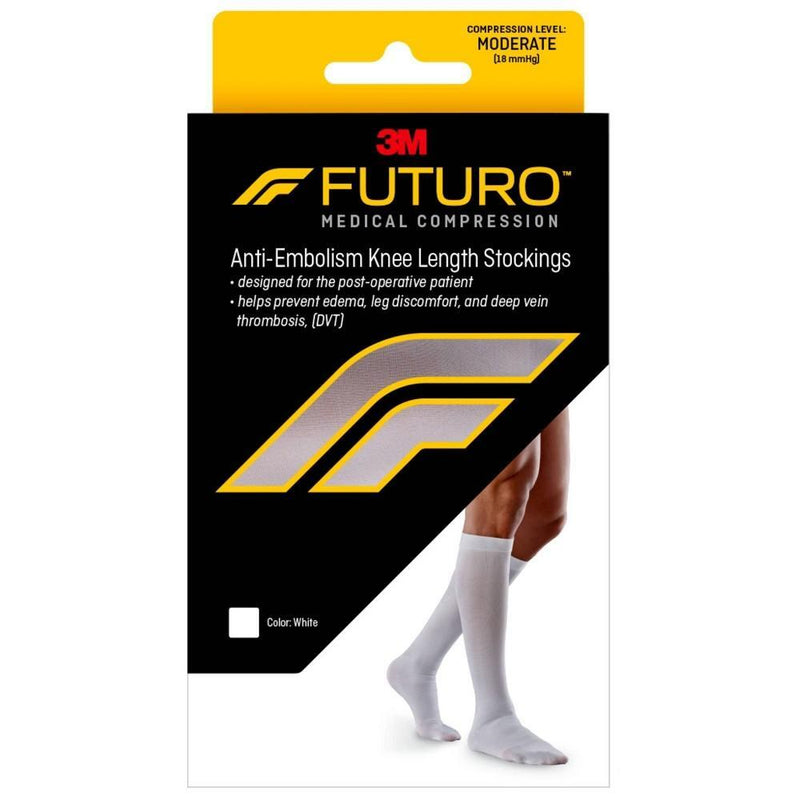 Futuro Futuro Moderate Compression Anti-Embolism Knee Length Closed Toe Stockings, White, Medium Regular Medical Black