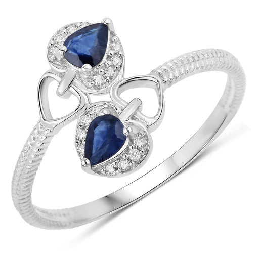 Bids.com 0.34 Carat Genuine Blue Sapphire and White Diamond 14K White Gold Ring Rings White Smoke size 5.00,size 6.00,size 7.00,size 8.00,size 9.00
