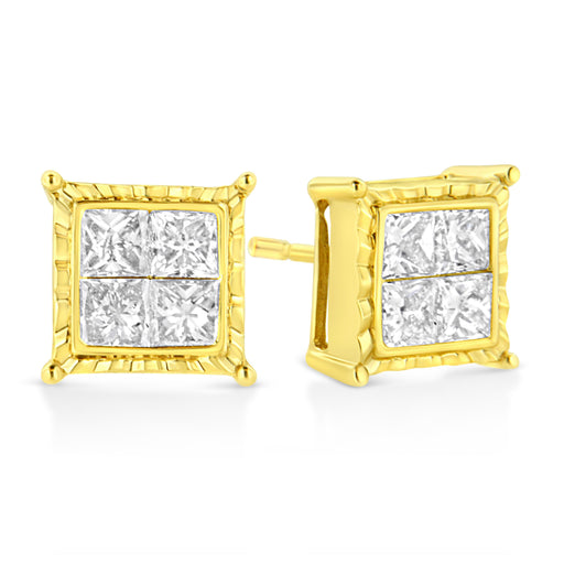Bids.com 14K Yellow Gold 1 Cttw Princess Cut Diamond Square Stud Earrings Earrings White Smoke Yellow.Gold / 1.5,Yellow.Gold / 1