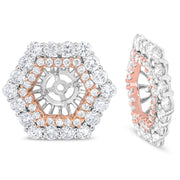 Bids.com 14K Rose and White Gold 1 7/8 Cttw Round Diamond Double Halo Earring Jacket for 6mm Round Studs (G-H Color, VS2-SI1 Clarity) Earrings White Smoke WhiteRose.Gold / 1.9