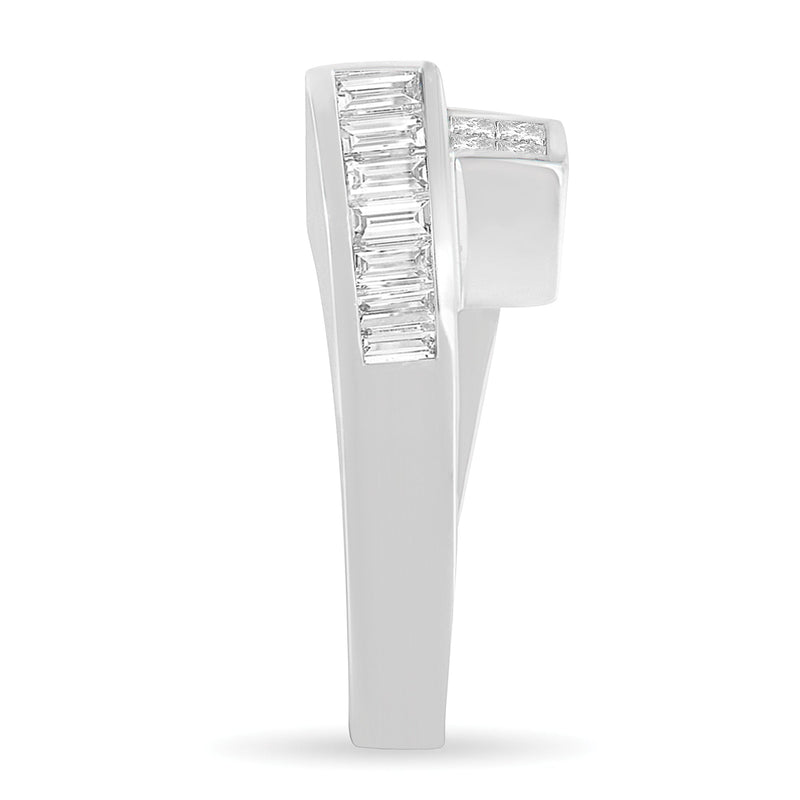 Bids.com 14K White Gold 1 1/2 Cttw Invisible-Set Princess and Channel-Set Baguette Diamond Geometric Bypass Ring Band (G-H Color, SI2-I1 Clarity) - Ring Size 7 Rings White Smoke 7 / White.Gold