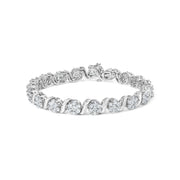 Bids.com 14K White Gold 7 3/8 Cttw Round Brilliant Diamond Floral Cluster and S Link Bracelet (H-I Color, SI2-I1 Clarity) - 7" Inches Bracelets White Smoke White.Gold / 7
