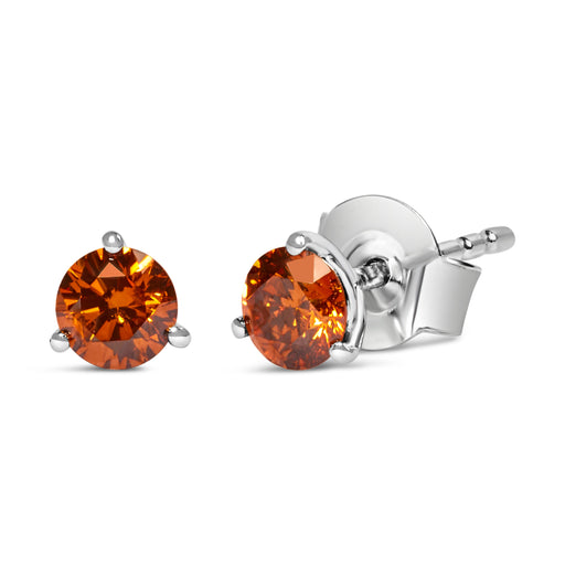 Bids.com 14K White Gold 1/2 Cttw Lab-Grown Round Brilliant-Cut Orange Diamond Classic 3-Prong Martini set Stud Earrings (Orange Color, VS1-VS2 Clarity) Earrings White Smoke White.Gold / 0.5