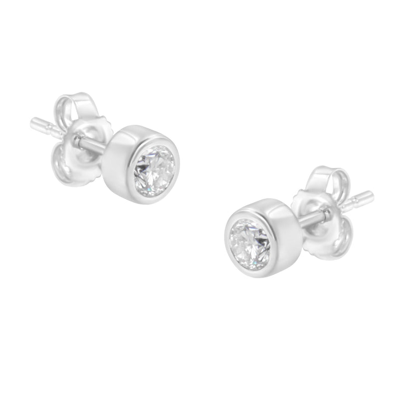 Bids.com 10K White Gold 0.30 Cttw Round Brilliant-Cut Near Colorless Diamond Bezel-Set Stud Earrings (H-I Color, I1-I2 Clarity) Earrings White Smoke Yellow.Gold,White.Gold,10k Rose Gold