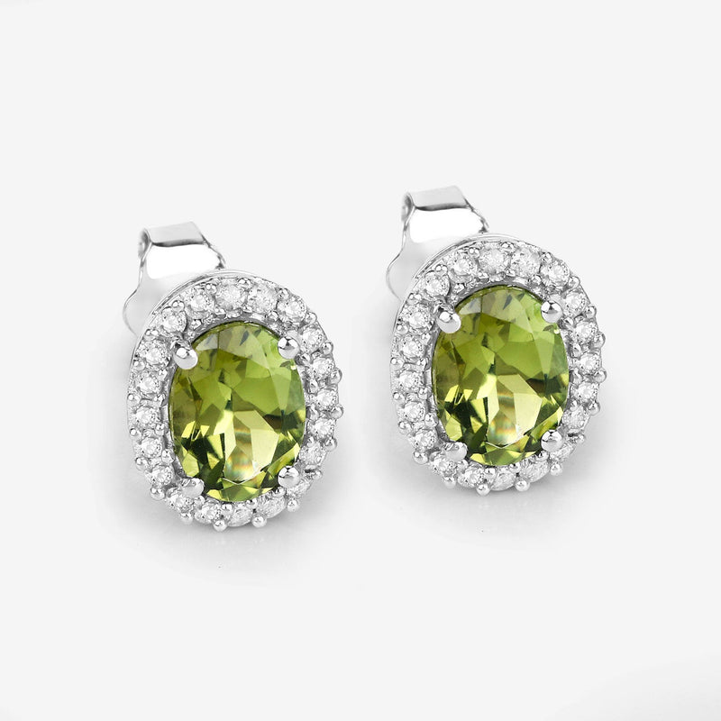 Bids.com 1.92 Carat Genuine Green Tourmaline and White Diamond 14K White Gold Earrings Earrings White Smoke