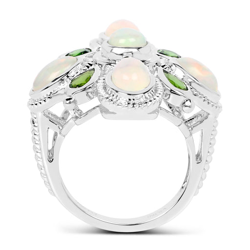 Bids.com 2.97 Carat Genuine Ethiopian Opal And Chrome Diopside .925 Sterling Silver Ring Rings White Smoke size 7.00,size 6.00,size 8.00,size 5.00,size 9.00,size 10.00