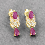 Bids.com 1.12 Carat Genuine Ruby and White Diamond 14K Yellow Gold Earrings Earrings Dark Gray