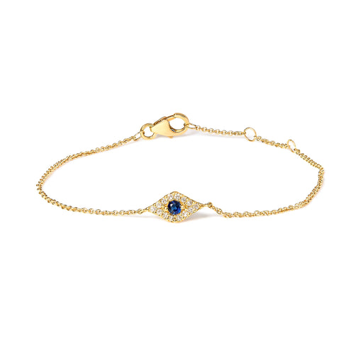 Bids.com 10K Yellow Gold Blue Sapphire and Diamond Accent Evil Eye Station Link Bracelet  (H-I Color, I1-I2 Clarity) - Size 7" Bracelets White Smoke Yellow.Gold / 7