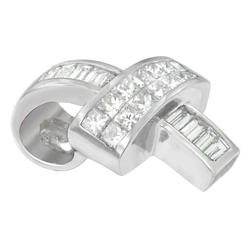 Bids.com 14K White Gold 2 cttw Princess and Baguette Cut Diamond Ribbon Pendant Necklace (H-I, SI-SI2) Necklaces White Smoke White.Gold / 18