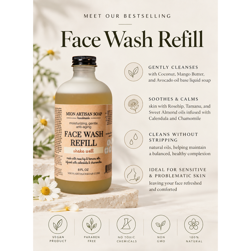 MION Artisan Soap Co. Face Wash Refill | with Rose Hip and Tamanu Oils Antique White