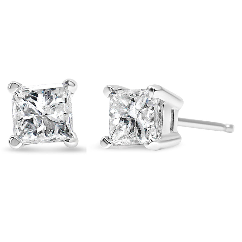 Bids.com 14K White Gold 1.00 Cttw Princess-Cut Square Near Colorless Diamond Classic 4-Prong Solitaire Stud Earrings (G-H Color, SI1-SI2 Clarity) Earrings White Smoke White.Gold / 1