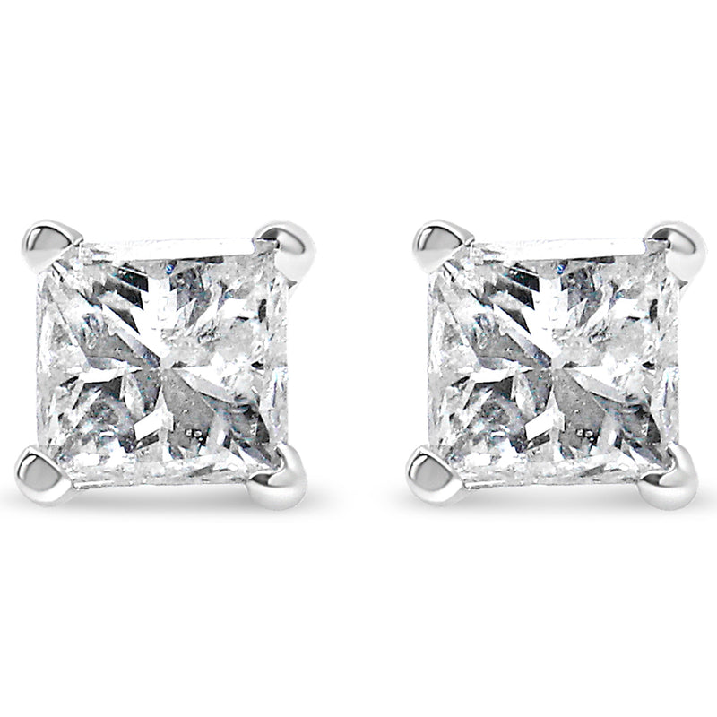 Bids.com 14K White Gold 1.00 Cttw Princess-Cut Square Near Colorless Diamond Classic 4-Prong Solitaire Stud Earrings (G-H Color, SI1-SI2 Clarity) Earrings White Smoke White.Gold / 1