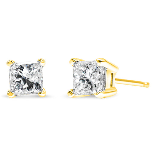 Bids.com IGI Certified 14K Yellow Gold 1/4 Cttw Princess-Cut Diamond Solitaire Stud Earrings Earrings White Smoke Yellow.Gold / 0.25