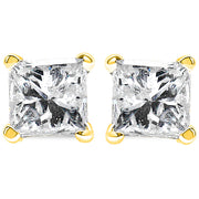 Bids.com 14K Yellow Gold 1.00 Cttw Princess-Cut Square Near Colorless Diamond Classic 4-Prong Solitaire Stud Earrings (J-K Color, I1-I2 Clarity) Earrings White Smoke Yellow.Gold / 1