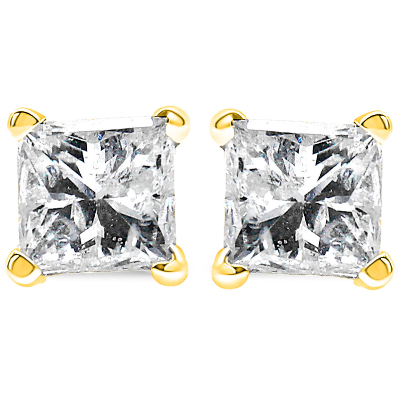 Bids.com 14K Yellow Gold 1.00 Cttw Princess-Cut Square Near Colorless Diamond Classic 4-Prong Solitaire Stud Earrings (J-K Color, I1-I2 Clarity) Earrings White Smoke Yellow.Gold / 1