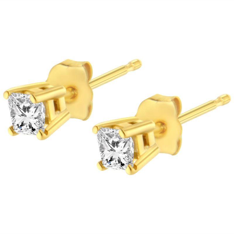 Bids.com 14K Yellow Gold 1/5 Cttw Princess-Cut Square Near Colorless Diamond Classic 4-Prong Solitaire Stud Earrings (I-J Color, I2-I3 Clarity) Earrings White Smoke Yellow.Gold / 0.2