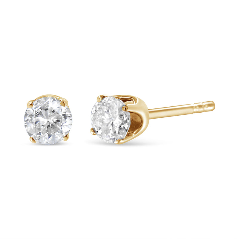 Bids.com AGS Certified 14K Yellow Gold 1/2 Cttw 4 Prong Set Brilliant Round-Cut Solitaire Diamond Push Back Stud Earrings (O-P, Color, SI2-I1 Clarity) Earrings White Smoke Yellow.Gold / 0.5