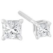 Bids.com AGS Certified 18K White Gold 1.0 Cttw 4-Prong Set Princess-Cut Solitaire Diamond Screw Back Stud Earrings (E-F Color, SI2-I1 Clarity) Earrings White Smoke White.Gold / 1