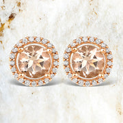 Bids.com 0.93 Carat Genuine Morganite and White Diamond 14K Rose Gold Earrings Earrings Lavender