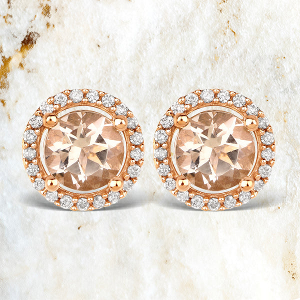 Bids.com 0.93 Carat Genuine Morganite and White Diamond 14K Rose Gold Earrings Earrings Lavender