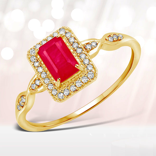 Bids.com 0.75 Carat Genuine Ruby and White Diamond 14K Yellow Gold Ring Rings Misty Rose size 5.00,size 6.00,size 7.00,size 8.00,size 9.00