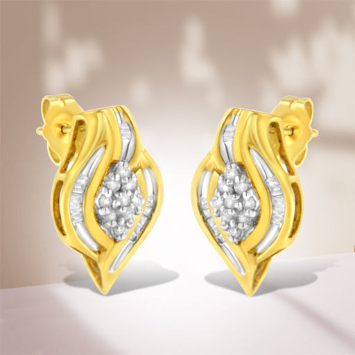 Bids.com 10K Yellow Gold 1/3 cttw Round-Cut Diamond Cluster and Swirl Stud Earrings (J-K Clarity, I2-I3 Color) Earrings Dark Gray Yellow.Gold / 0.33