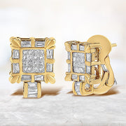 Bids.com 14K Yellow Gold 7/8 Cttw Princess and Baguette-Cut Diamond Square Framed Huggie Hoop Omega Earrings (H-I Color, SI1-SI2 Clarity) Earrings Lavender Yellow.Gold / 0.93