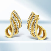 Bids.com 10K Yellow Gold 1.0 Cttw Round Brilliant Cut Diamond Spiral Multi Row Channel Set Open Hoop Pushback Stud Earrings (H-I Color, I1-I2 Clarity) Earrings White Smoke Yellow.Gold / 1