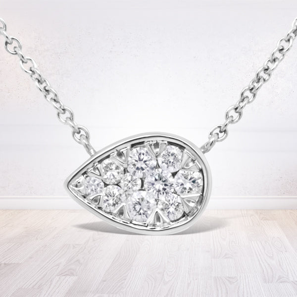 Bids.com 14K White Gold 1/4 Cttw Round Diamond Composite Teardrop Shape 18" Pendant Necklace - (G-H Color, SI2-I1 Clarity) Necklaces Lavender White.Gold / 18