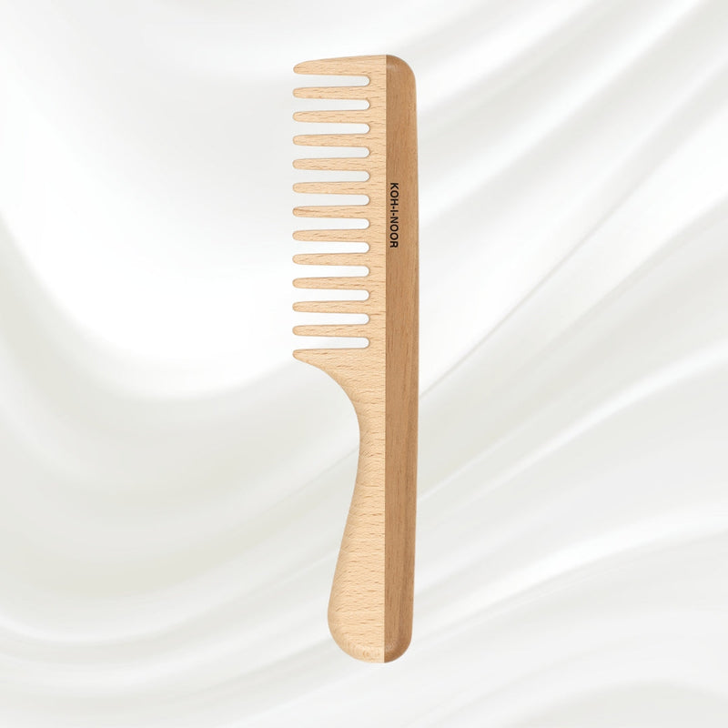 KOH-I-NOOR Beauty USA Legno Beech and Kotibe Wood Wide Tooth Comb Comb Light Gray