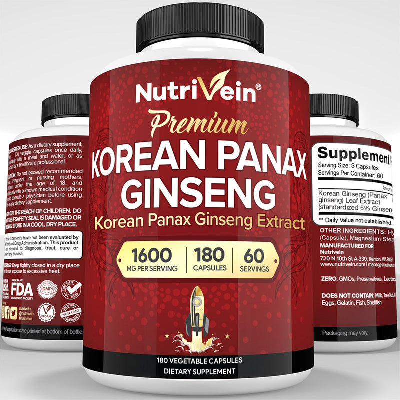 Nutrivein Nutrivein Korean Red Panax Ginseng 1600mg – Extra Strength Formula - 180 Capsules FA-51VI-YB0U Lavender