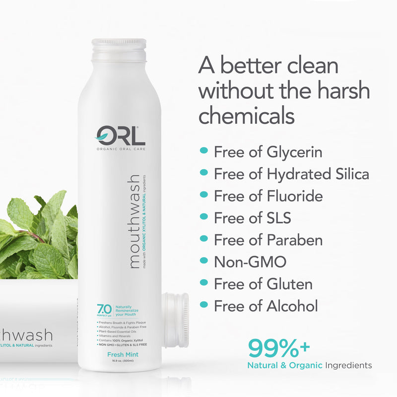 ORL Natural Mouthwash made with the Finest Clean Ingredients Mouthwash White Smoke Fresh Mint,Cinnamint,Kids Bubblegum