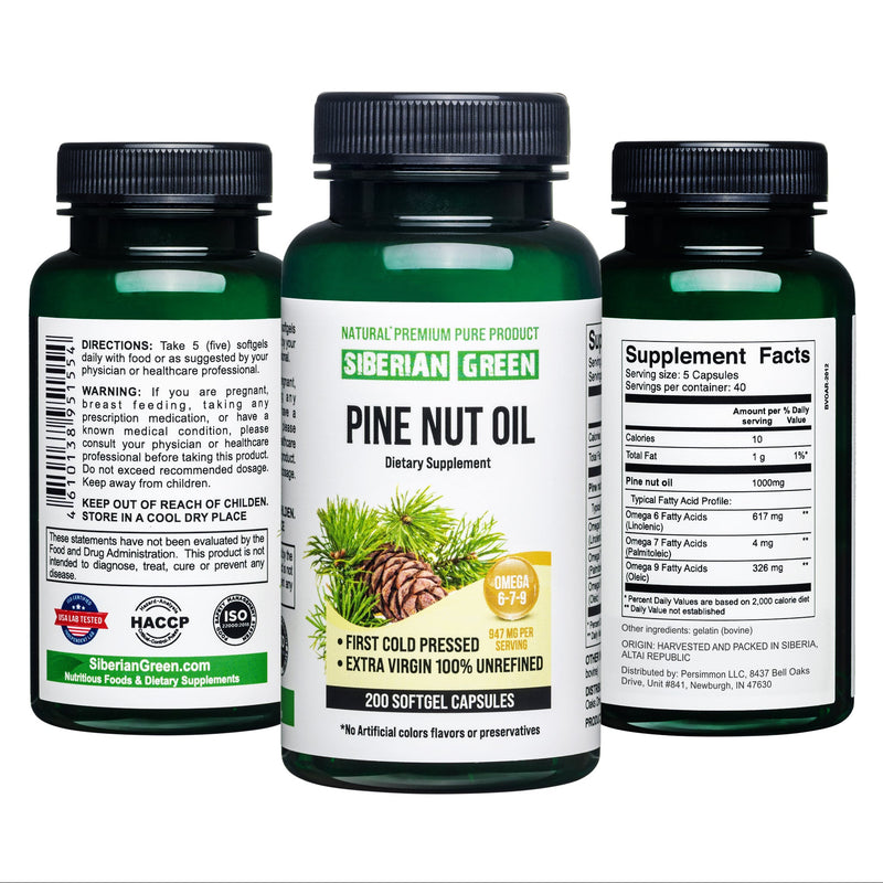SiberianGreen.com Siberian Green Pine Nut Oil Capsules – 200 Softgels Cooking Oils White Smoke