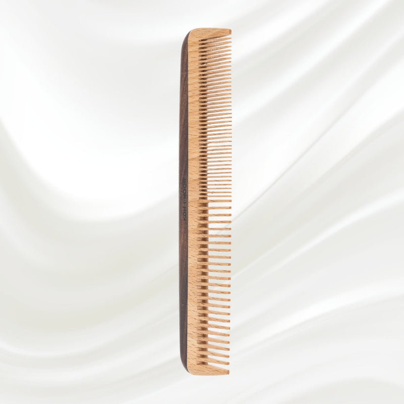 KOH-I-NOOR Beauty USA Legno Beech and Kotibe Wood Wide and Close Spread Tooth Comb Comb Light Gray Large