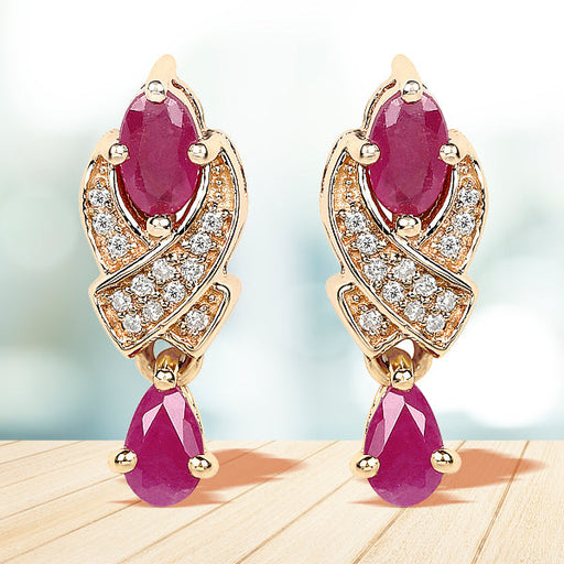 Bids.com 1.12 Carat Genuine Ruby and White Diamond 14K Yellow Gold Earrings Earrings White Smoke