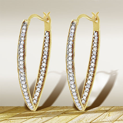 Bids.com 10K Yellow Gold 1/2 Cttw Round-Cut Diamond Modern Hoop Earrings (I-J Color, I2-I3 Clarity) Earrings Lavender Yellow.Gold / 0.5
