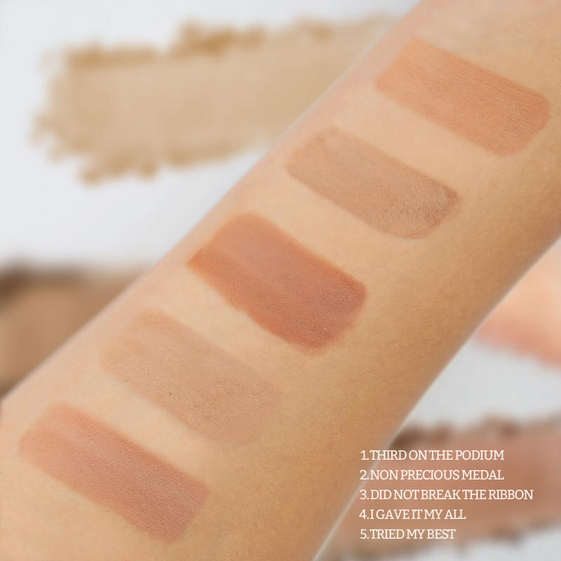 Rude Cosmetics Go For The Bronze Bronzer Bronzer Tan I Gave It My All (Matte),Tried My Best (Matte),As Good As Gold (Shimmer),3rd Time's A Charm (Shimmer),Third on the Podium (Matte),Non Precious Metal (Matte),Did Not Break The Ribbon (Matte)