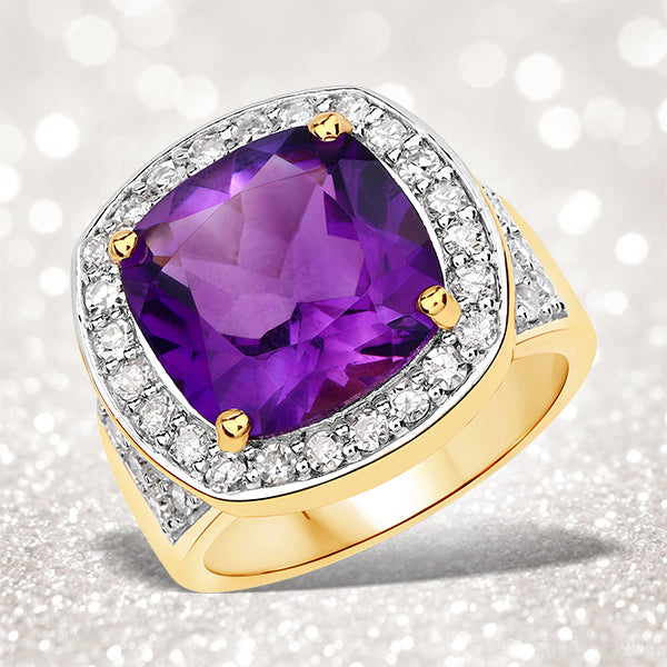 Bids.com 6.80 Carat Genuine Amethyst and White Diamond .925 Sterling Silver Ring Rings Lavender size 7.00,size 6.00,size 8.00,size 9.00