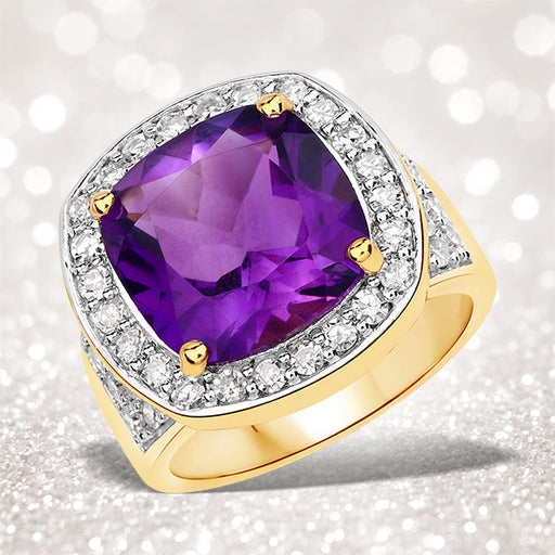 Bids.com 6.80 Carat Genuine Amethyst and White Diamond .925 Sterling Silver Ring Rings Lavender size 7.00,size 6.00,size 8.00,size 9.00
