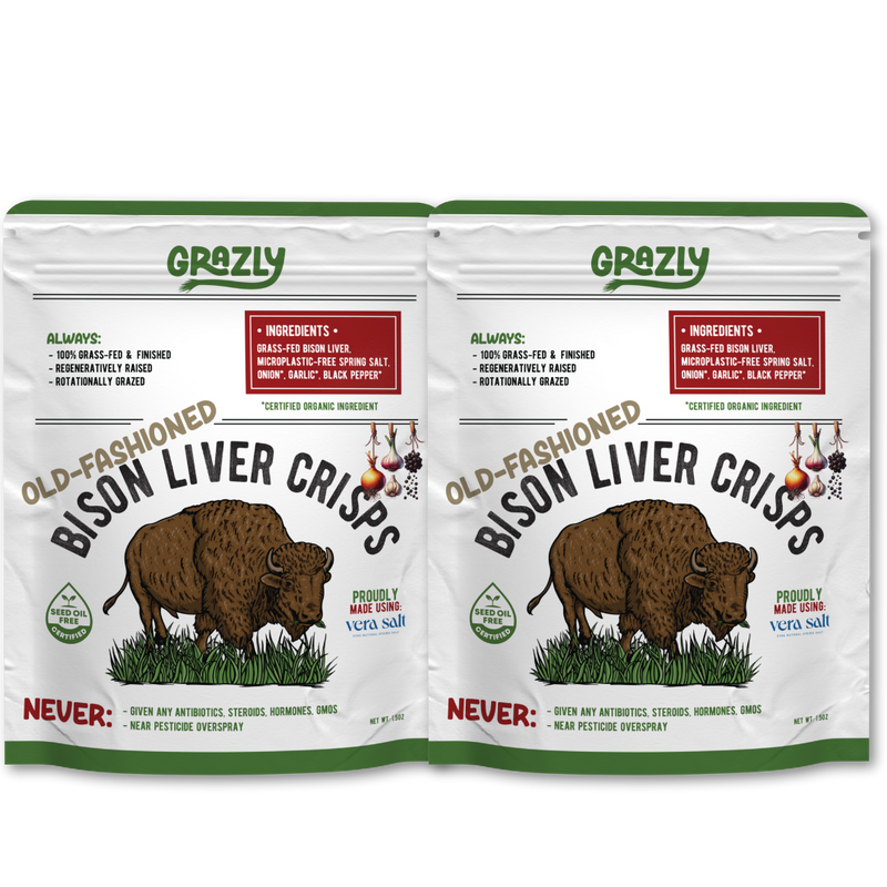 Grazly Bison Liver Crisps - 100% Grass-Fed/Finished Bison Crisp Light Gray Old Fashioned / 2 Pack