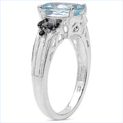 Bids.com 1.92 Carat Genuine Aquamarine & Black Spinel .925 Sterling Silver Ring Rings White Smoke size 7.00,size 6.00,size 8.00,size 9.00