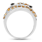 Bids.com 1.00 Carat Genuine Citrine & Black Spinel .925 Sterling Silver Ring Rings White Smoke size 7.00,size 6.00,size 8.00,size 9.00,size 5.00,size 10.00