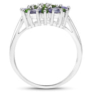 Bids.com 2.03 Carat Genuine Tanzanite and Chrome Diopside .925 Sterling Silver Ring Rings White Smoke size 8.00,size 9.00,size 5.00,size 6.00,size 7.00