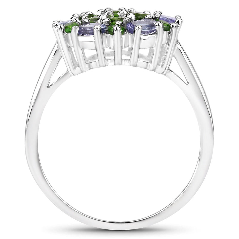 Bids.com 2.03 Carat Genuine Tanzanite and Chrome Diopside .925 Sterling Silver Ring Rings White Smoke size 8.00,size 9.00,size 5.00,size 6.00,size 7.00