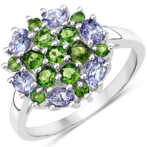 Bids.com 2.03 Carat Genuine Tanzanite and Chrome Diopside .925 Sterling Silver Ring Rings White Smoke size 8.00,size 9.00,size 5.00,size 6.00,size 7.00