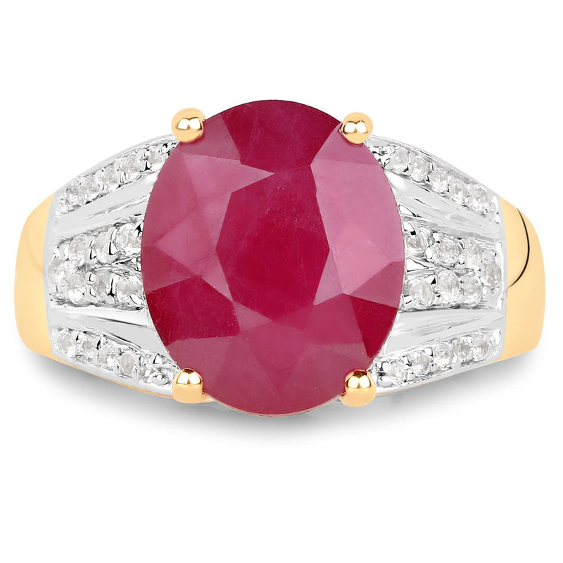 Bids.com 14K Yellow Gold Plated 5.49 Carat Glass Filled Ruby and White Topaz .925 Sterling Silver Ring Rings White Smoke size 7.00,size 6.00,size 8.00,size 9.00